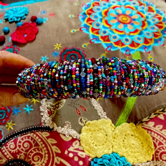 Vintage Gorgeous Sparkling Beads Suede Black Lining Headband Never Used - Picture 3 of 16